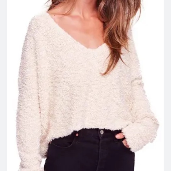 Free People XS Off-white Popcorn Pullover Sweater V-neck - Picture 2 of 4